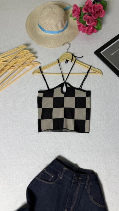 black striped knit tank top