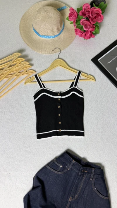 black striped knit tank top