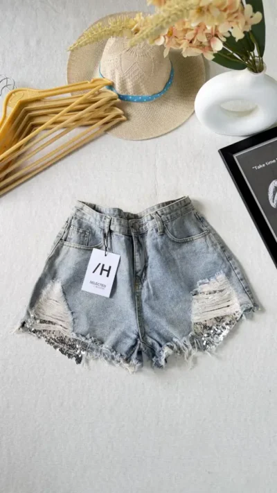 Crystal Edge Denim Shorts