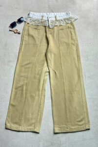 Beige Lace Waist Wide Leg Jeans