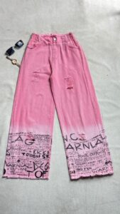 Girls Pink Graffiti Wide Leg Jeans