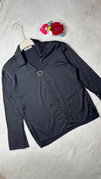 Black Ring Detail Satin Top