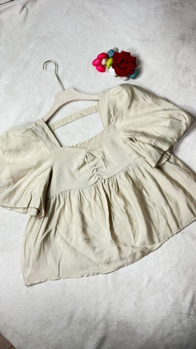 Beige Puff Sleeve Casual Top