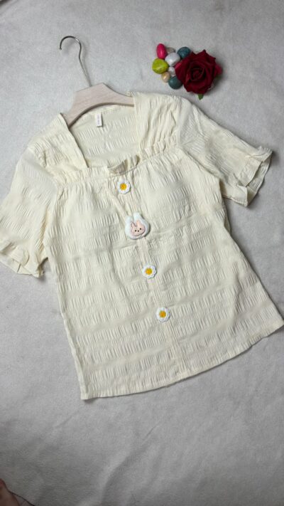 Cream Bunny Appliqué Textured Top